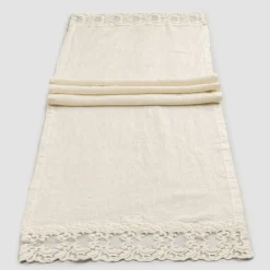 Viadurini Textile Runner-Leinen Tischläufer mit Spitze, Luxus Design in 2 Farben - Farnese