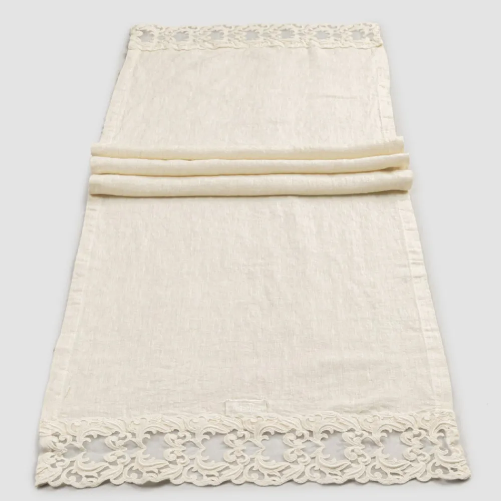 Viadurini Textile Runner-Leinen Tischläufer mit Spitze, Luxus Design in 2 Farben - Farnese