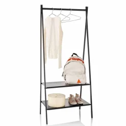 Viadurini Living Garderobenständer-Leiter Kleiderbügel mit Stange und 2 Regalen aus mattschwarz lackiertem Metall - Lupine