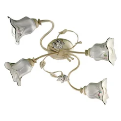 Ferroluce Vintage Deckenleuchten-4-Licht-Deckenleuchte aus Metall und Keramik mit handgemalten Rosen - Pisa