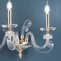 Viadurini Lighting Klassische Wandleuchten-3-Licht-Wandleuchte aus mundgeblasenem Glas und klassischem Luxus-optischem Kristall - Cassea
