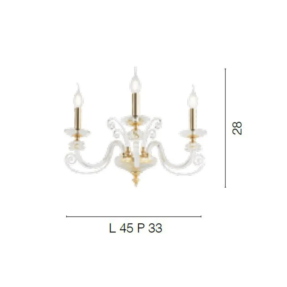 Viadurini Lighting Klassische Wandleuchten-3-Licht-Wandleuchte aus mundgeblasenem Glas und klassischem Luxus-optischem Kristall - Cassea