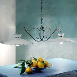 Ferroluce Pendelleuchten Vintage-Lineare Pendelleuchte 2 Lichter Keramik Handgefertigter Stickeffekt - Ravenna