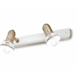 Ferroluce Vintage Wandleuchten-Lineare Wandlampe mit 2 Strahlern aus Messing und handbemalter Keramik - Savona