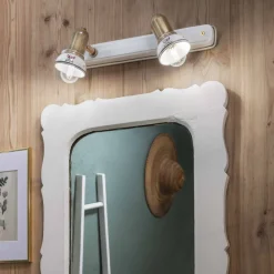 Ferroluce Vintage Wandleuchten-Lineare Wandlampe mit 2 Strahlern aus Messing und handbemalter Keramik - Savona