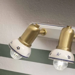 Ferroluce Vintage Wandleuchten-Lineare Wandleuchte 3 Strahler aus Messing und handgefertigter Keramik - Savona