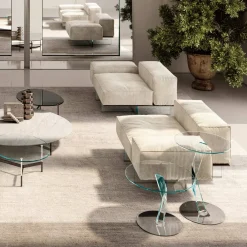 Viadurini Living Moderne Sofas-Linkes Ecksofa mit Sockel aus extraklarem Glas, hergestellt in Italien – Rory