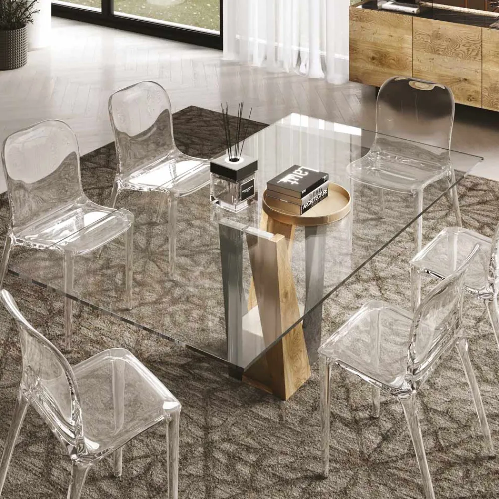 Viadurini Living Esstische Nach Mass|Esstische-Living Crystal Table mit Holz- und Metallbasis Made in Italy - Dementor