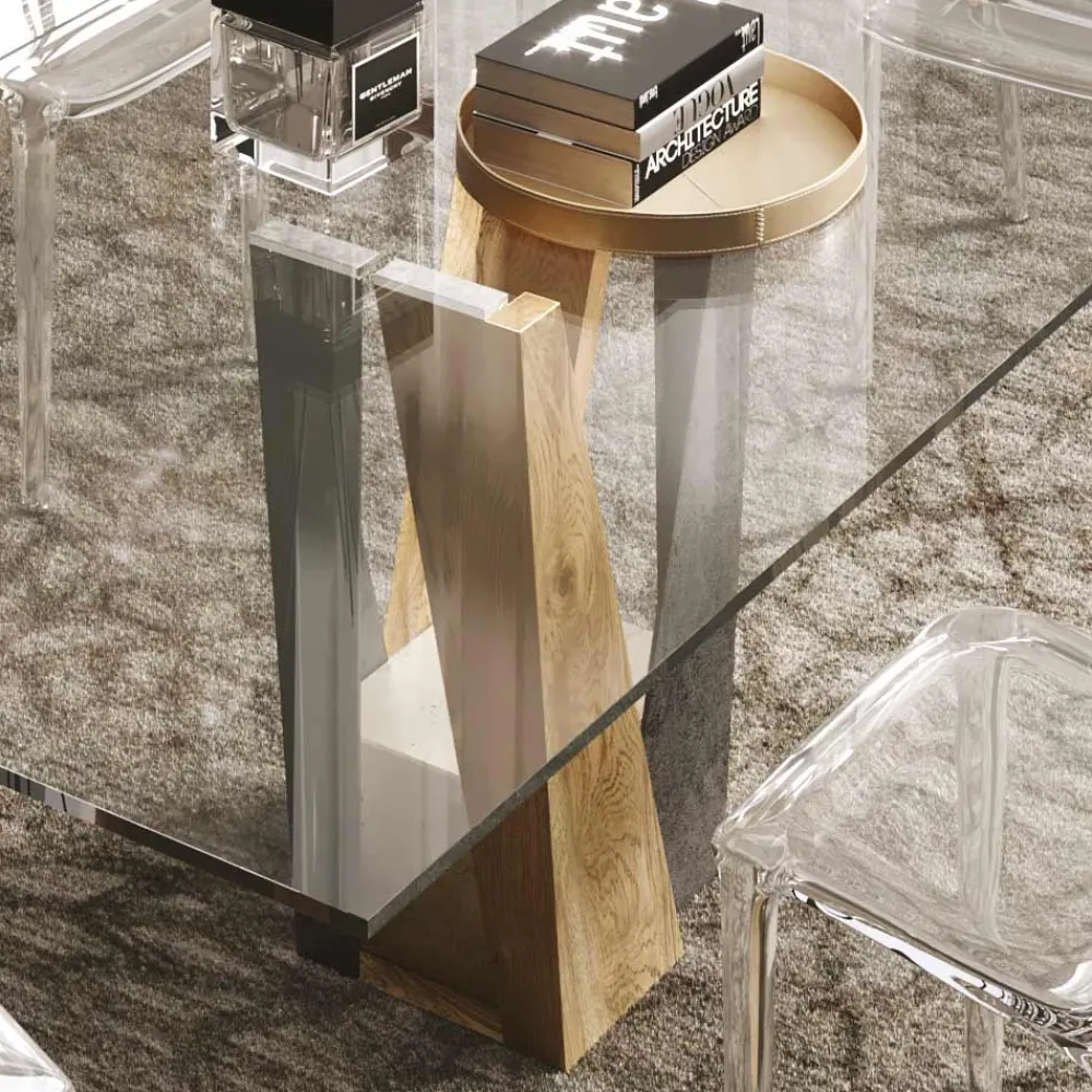Viadurini Living Esstische Nach Mass|Esstische-Living Crystal Table mit Holz- und Metallbasis Made in Italy - Dementor