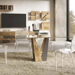 Viadurini Living Esstische Nach Mass|Esstische-Living Crystal Table mit Holz- und Metallbasis Made in Italy - Dementor