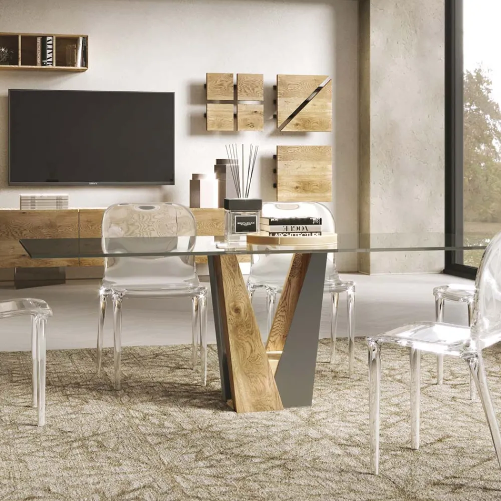 Viadurini Living Esstische Nach Mass|Esstische-Living Crystal Table mit Holz- und Metallbasis Made in Italy - Dementor