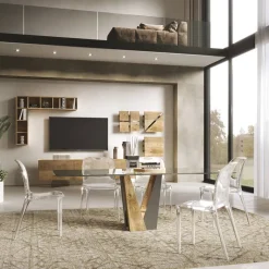 Viadurini Living Esstische Nach Mass|Esstische-Living Crystal Table mit Holz- und Metallbasis Made in Italy - Dementor