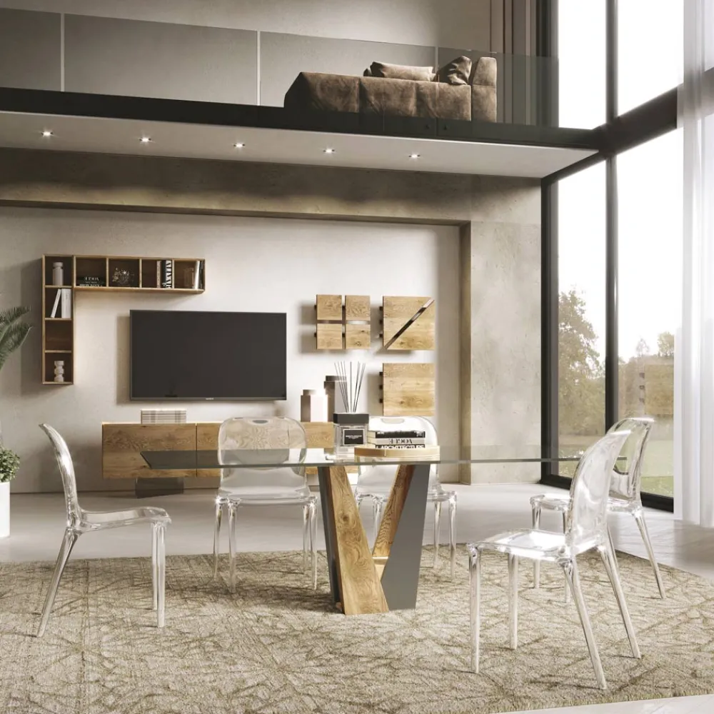 Viadurini Living Esstische Nach Mass|Esstische-Living Crystal Table mit Holz- und Metallbasis Made in Italy - Dementor