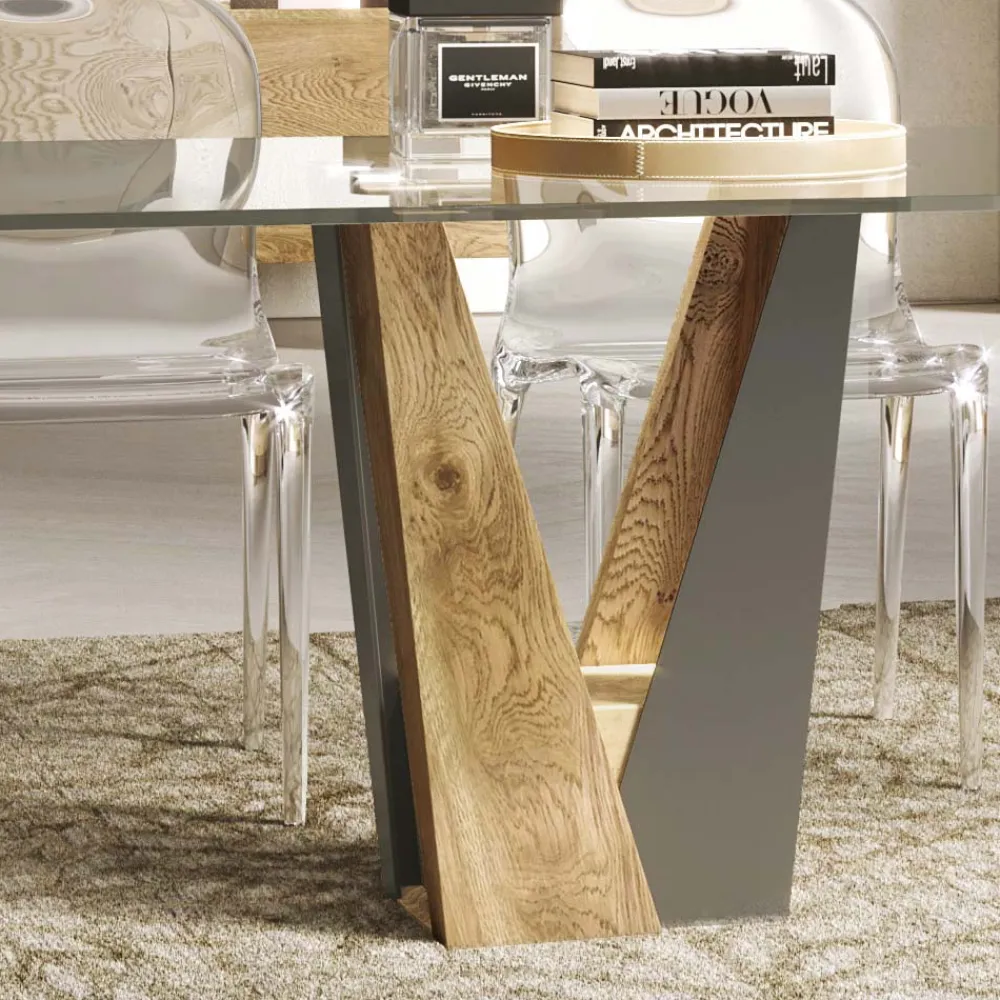 Viadurini Living Esstische Nach Mass|Esstische-Living Crystal Table mit Holz- und Metallbasis Made in Italy - Dementor