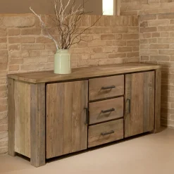 Viadurini Living Anrichte-Living Sideboard mit 2 Türen und 3 zentralen Schubladen aus recyceltem Holz - Slide