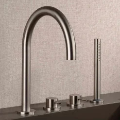 Viadurini Taps Badewannearmaturen-4-Loch Wannenrandmischer mit Auslauf aus AISI 316L-Stahl - Artigli