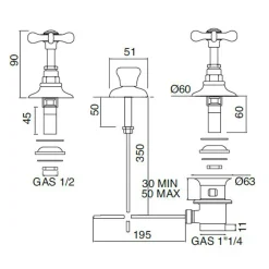 Viadurini Taps Bidetarmaturen-3-Loch-Bidetarmaturen interne Lieferung in Messing handgefertigt - Fioretta