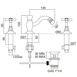 Viadurini Taps Bidetarmaturen-3-Loch-Bidetbatterie mit klassischem handgefertigtem Messingablauf - Fioretta