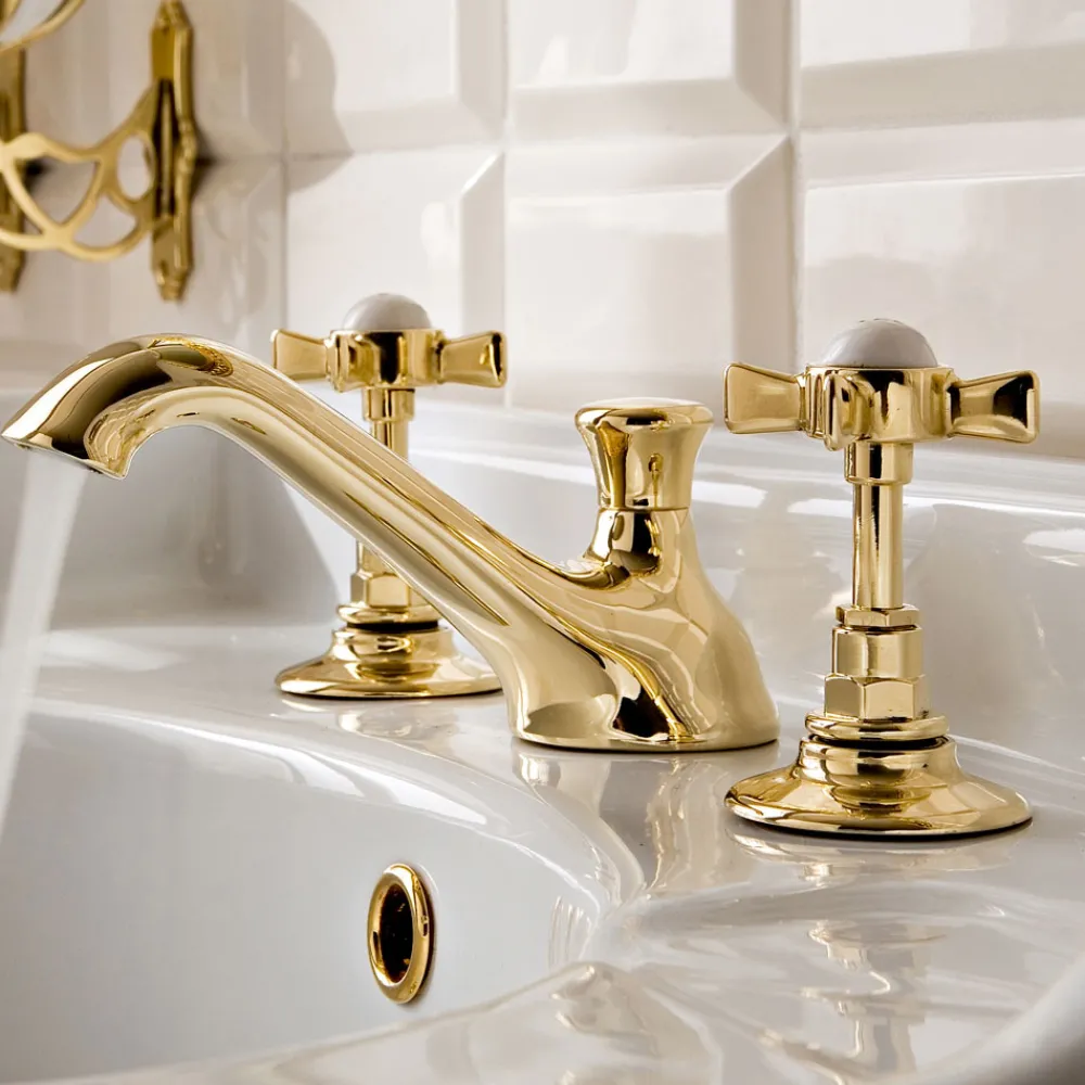 Viadurini Bathroom Waschbeckenarmaturen-3-Loch-Waschtischarmatur aus Messing im Vintage-Stil, hergestellt in Italien - Katerina