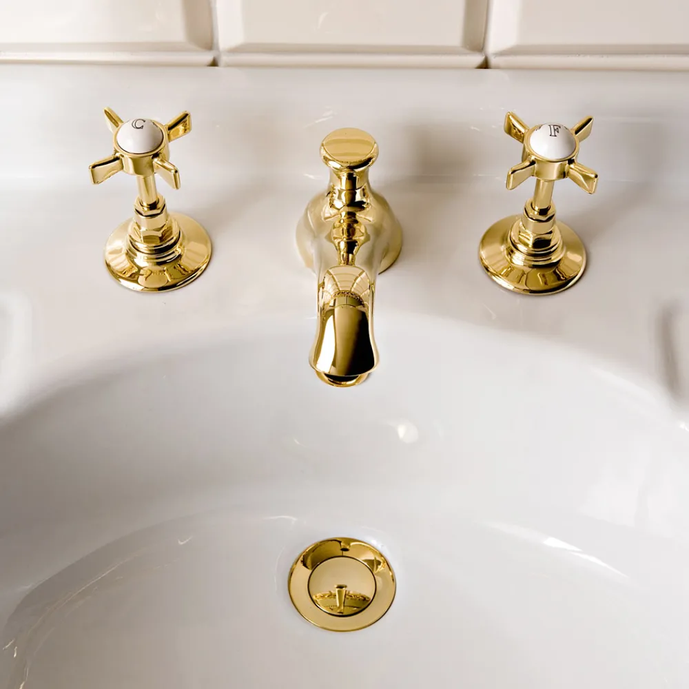 Viadurini Bathroom Waschbeckenarmaturen-3-Loch-Waschtischarmatur aus Messing im Vintage-Stil, hergestellt in Italien - Katerina