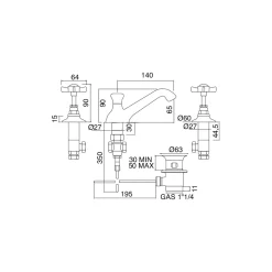 Viadurini Bathroom Waschbeckenarmaturen-3-Loch-Waschtischarmatur aus Messing im Vintage-Stil, hergestellt in Italien - Katerina