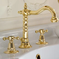 Viadurini Bathroom Waschbeckenarmaturen-3-Loch-Waschtischarmatur aus Messing im Vintage-Design Made in Italy - Ursula