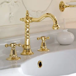 Viadurini Bathroom Waschbeckenarmaturen-3-Loch-Waschtischarmatur aus Messing im Vintage-Design Made in Italy - Ursula