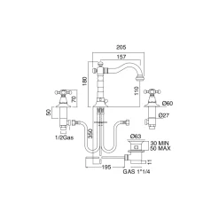 Viadurini Bathroom Waschbeckenarmaturen-3-Loch-Waschtischarmatur aus Messing im Vintage-Design Made in Italy - Ursula