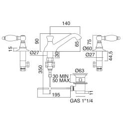 Viadurini Taps Waschbeckenarmaturen-3-Loch-Waschtischbatterie mit Hebeln im klassischen Stil aus handgefertigtem Messing - Noriana
