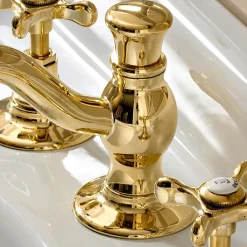 Viadurini Taps Waschbeckenarmaturen-3-Loch-Waschtischbatterie mit klassischem handgefertigtem Messingablauf - Fioretta