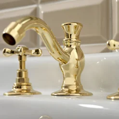 Viadurini Taps Waschbeckenarmaturen-3-Loch-Waschtischbatterie mit klassischem handgefertigtem Messingablauf - Fioretta