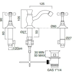 Viadurini Taps Waschbeckenarmaturen-3-Loch-Waschtischbatterie mit klassischem handgefertigtem Messingablauf - Fioretta
