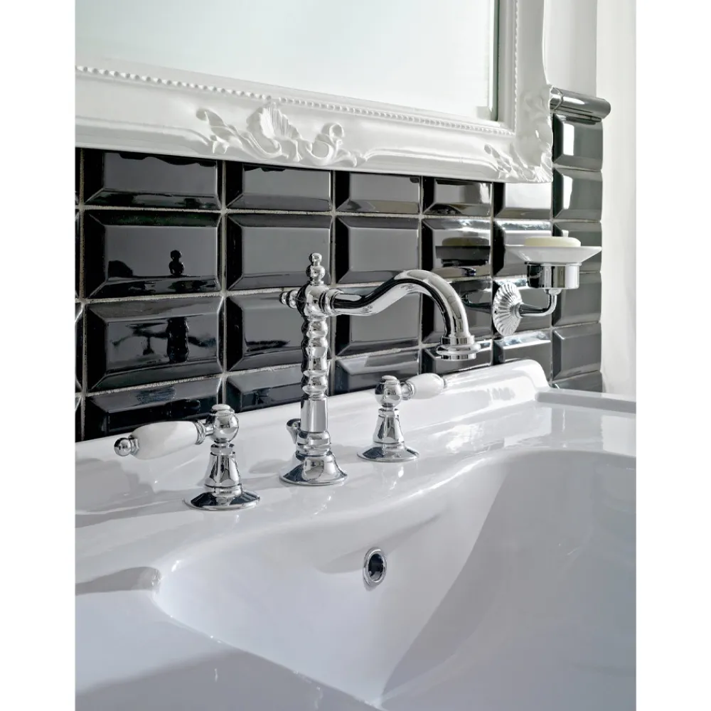 Viadurini Taps Waschbeckenarmaturen-3-Loch-Waschtischbatterie mit Messingablauf im klassischen Handwerksstil - Noriana