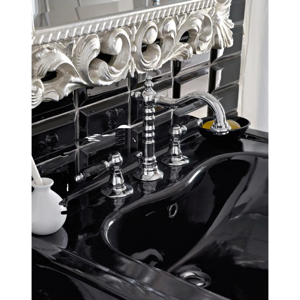 Viadurini Taps Waschbeckenarmaturen-3-Loch-Waschtischbatterie mit Messingablauf im klassischen Handwerksstil - Noriana