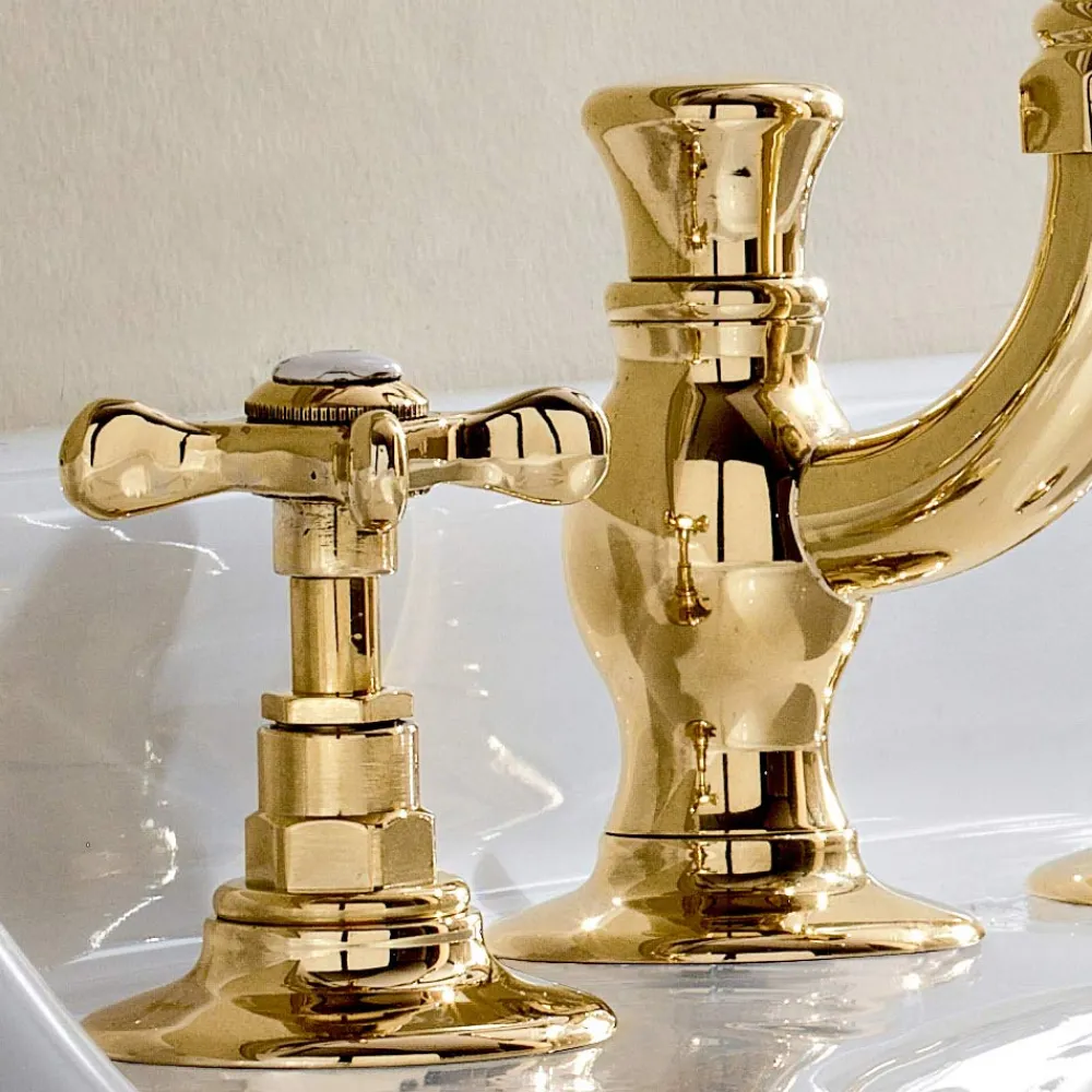 Viadurini Taps Waschbeckenarmaturen-3-Loch-Waschtischbatterie mit hohem Auslauf aus klassischem handgefertigtem Messing - Fioretta