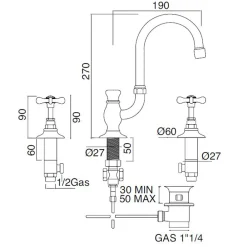 Viadurini Taps Waschbeckenarmaturen-3-Loch-Waschtischbatterie mit hohem Auslauf aus klassischem handgefertigtem Messing - Fioretta