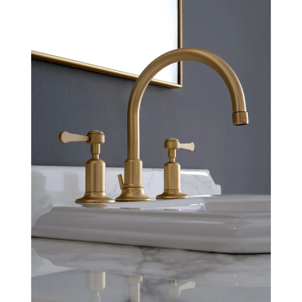 Viadurini Bathroom Waschbeckenarmaturen-3-Loch-Waschtischmischer mit hohem Auslauf und Ablaufgarnitur aus Messing, hergestellt in Italien – Rot