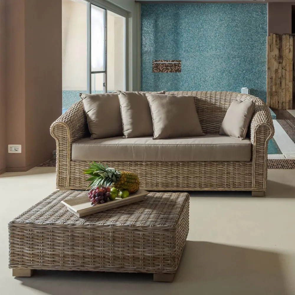 Viadurini in the Garden Garten Lounge Set-Lounge im Freien aus natürlicher Kubù-Faser mit Kissen - Isildur