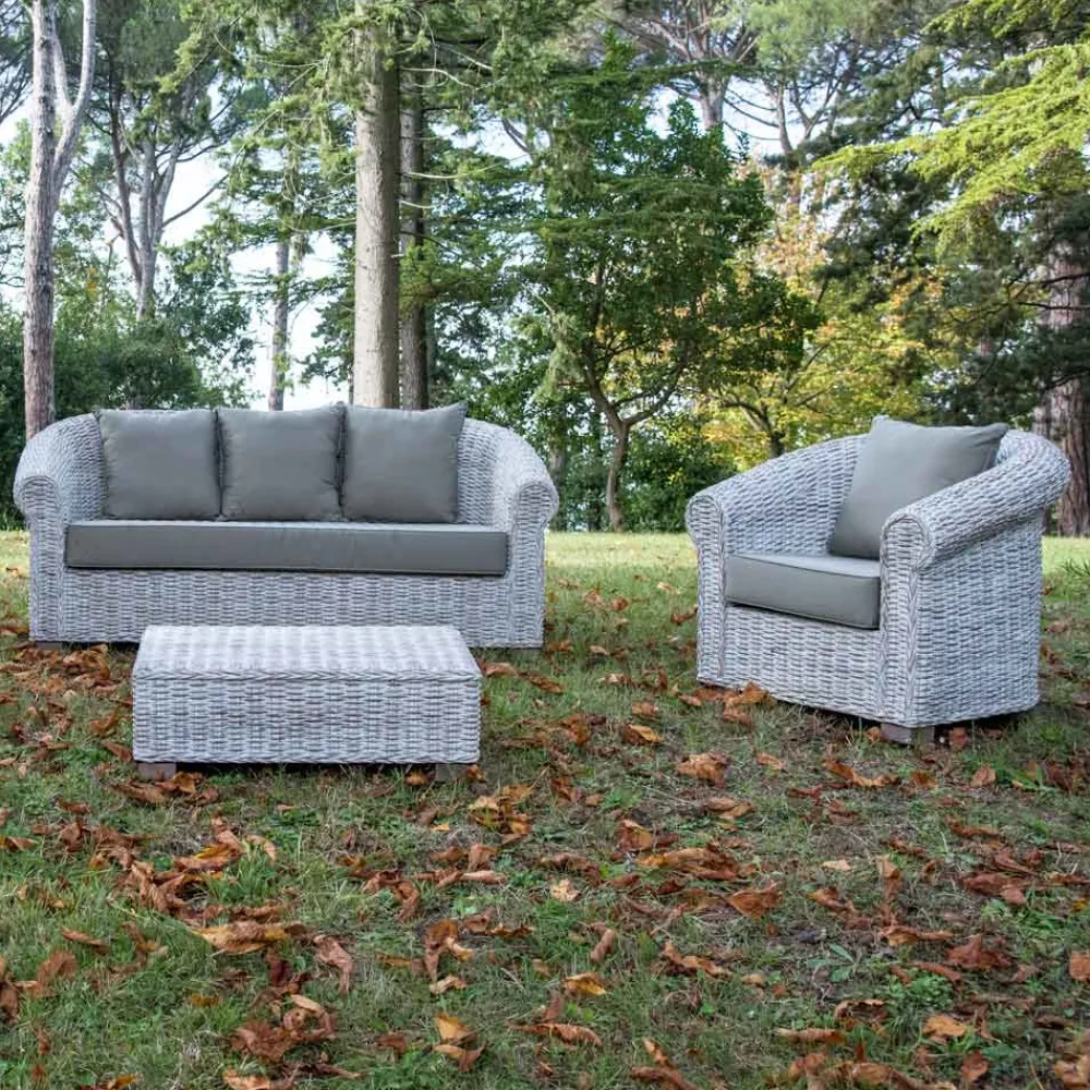 Viadurini in the Garden Garten Lounge Set-Lounge im Freien aus natürlicher Kubù-Faser mit Kissen - Isildur