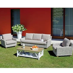 Viadurini in the Garden Garten Lounge Set-Lounge im Freien mit Couchtisch aus Mangoholz und Polycotton-Kissen - Orlanda