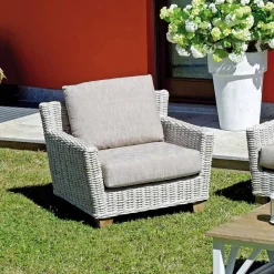 Viadurini in the Garden Garten Lounge Set-Lounge im Freien mit Couchtisch aus Mangoholz und Polycotton-Kissen - Orlanda