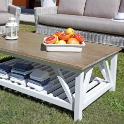 Viadurini in the Garden Garten Lounge Set-Lounge im Freien mit Couchtisch aus Mangoholz und Polycotton-Kissen - Orlanda