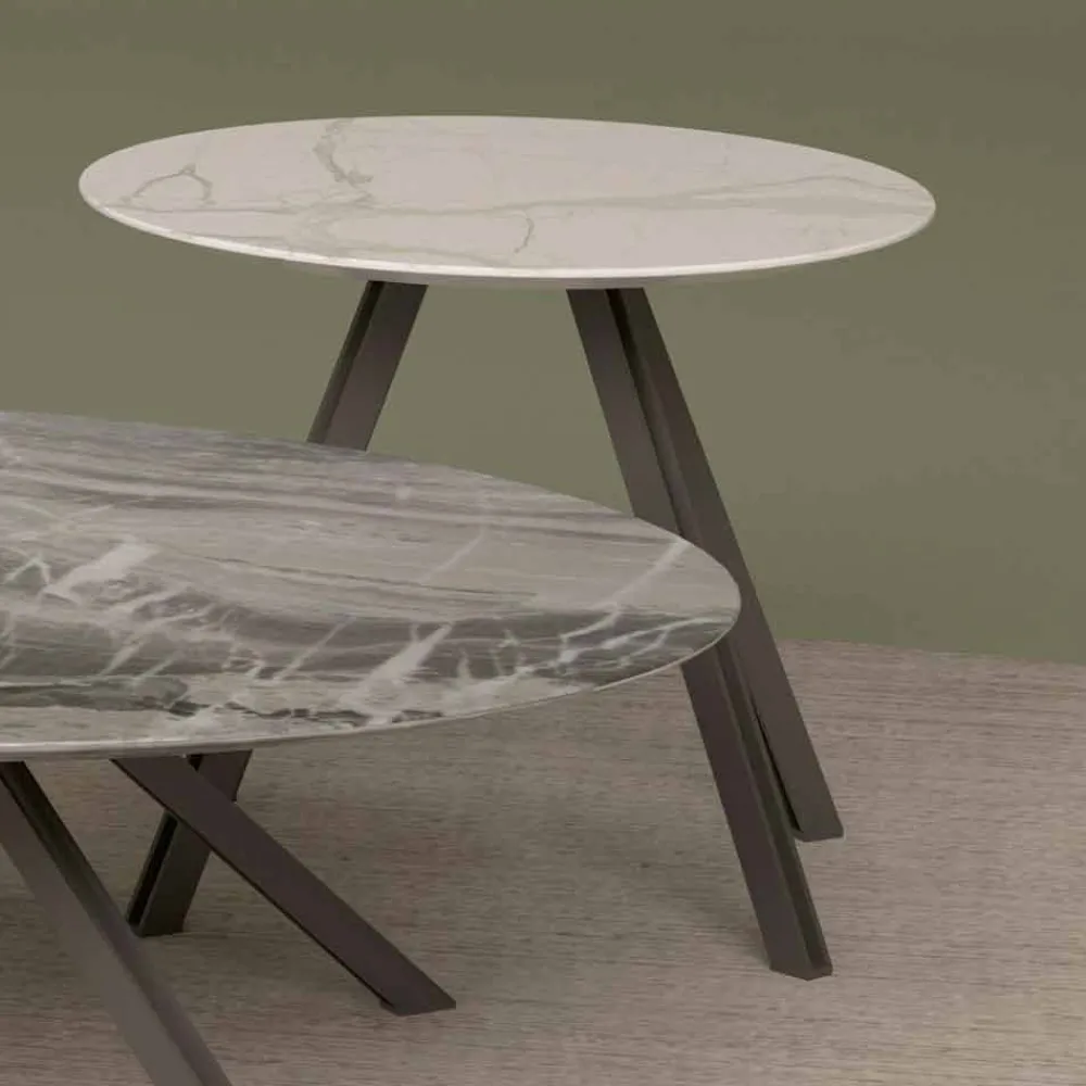 Viadurini Living Couchtische Aus Stein-Lounge-Tisch aus Orobico- oder Calacatta-Marmor und Metall Made in Italy - Sirena