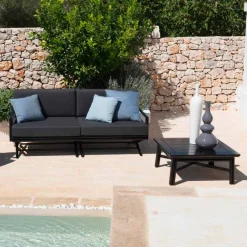 Viadurini in the Garden Garten Beistelltisch-Low Square Outdoor Couchtisch in Naturholz oder Schwarz Design - Suzana