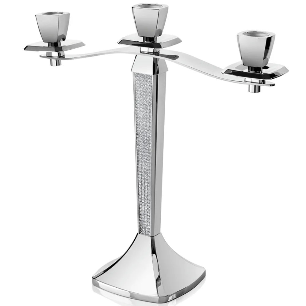 Viadurini Decor Kerzenständer-Luxuriöser 3-armiger Kandelaber aus silbernem Metall mit Glitzer - Sbrillo