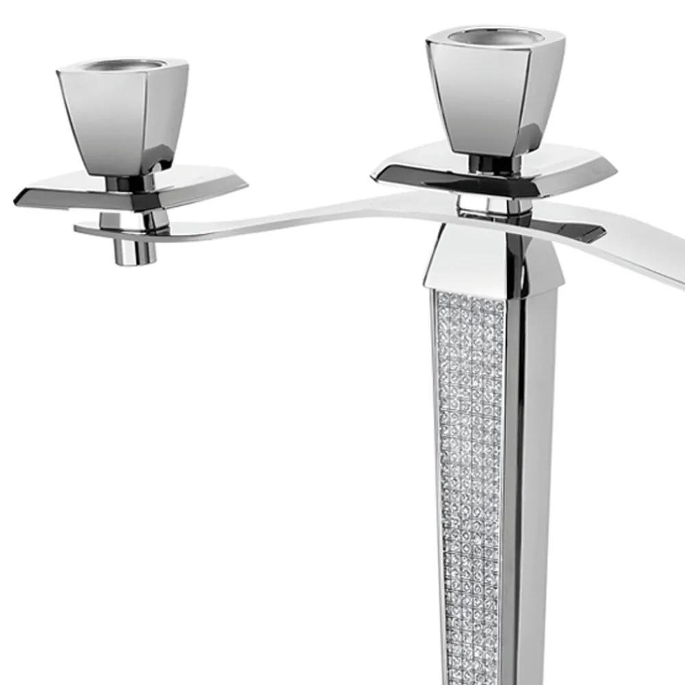 Viadurini Decor Kerzenständer-Luxuriöser 3-armiger Kandelaber aus silbernem Metall mit Glitzer - Sbrillo