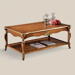 Viadurini Classic Klassische Couchtische-Luxuriöser Couchtisch aus Walnussholz und Gold mit Intarsien Made in Italy - Cambrige