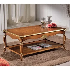 Viadurini Classic Klassische Couchtische-Luxuriöser Couchtisch aus Walnussholz und Gold mit Intarsien Made in Italy - Cambrige