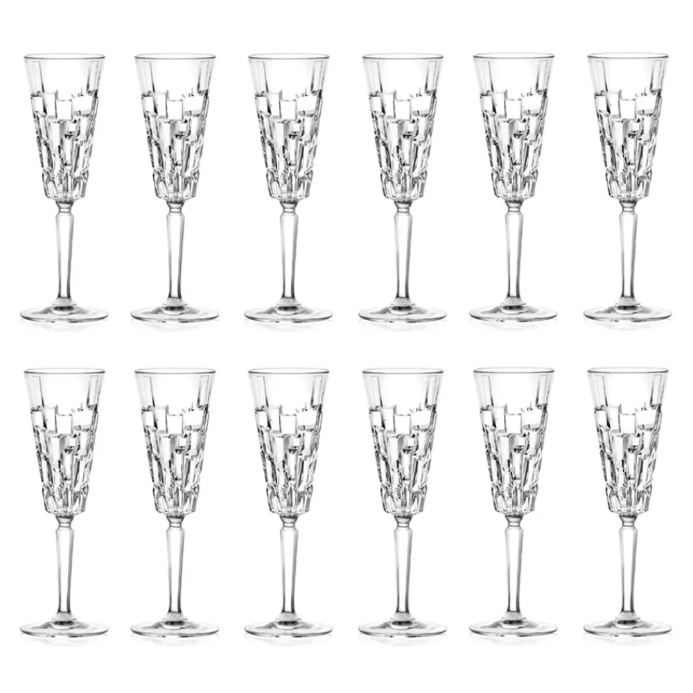 Viadurini Kitchen Italienisches Kristallgeschirr-Luxuriöses Eco-dekoriertes Kristallflötenkelchset 12-teilig - Catania