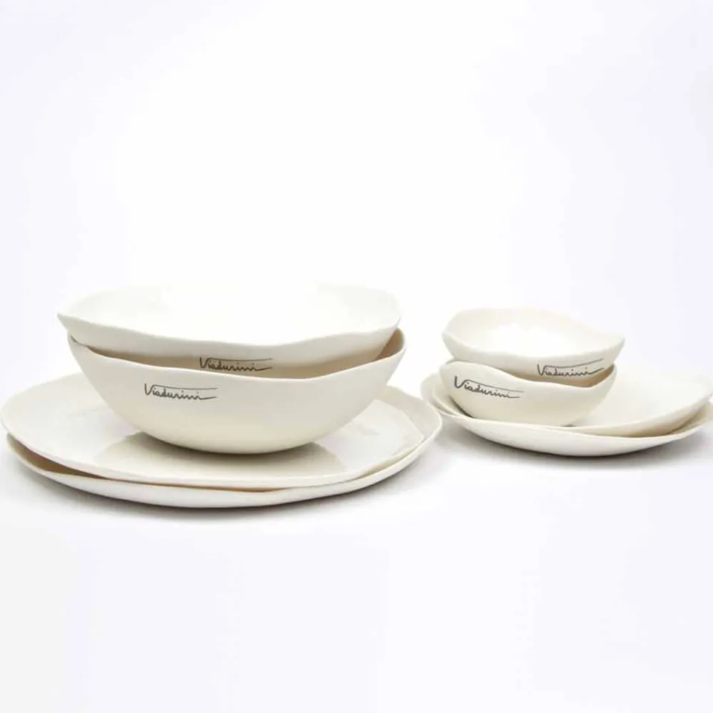 Viadurini Kitchen Teller Set-Luxus Design 24-teiliges weißes Porzellan Geschirr Service - Arciregale
